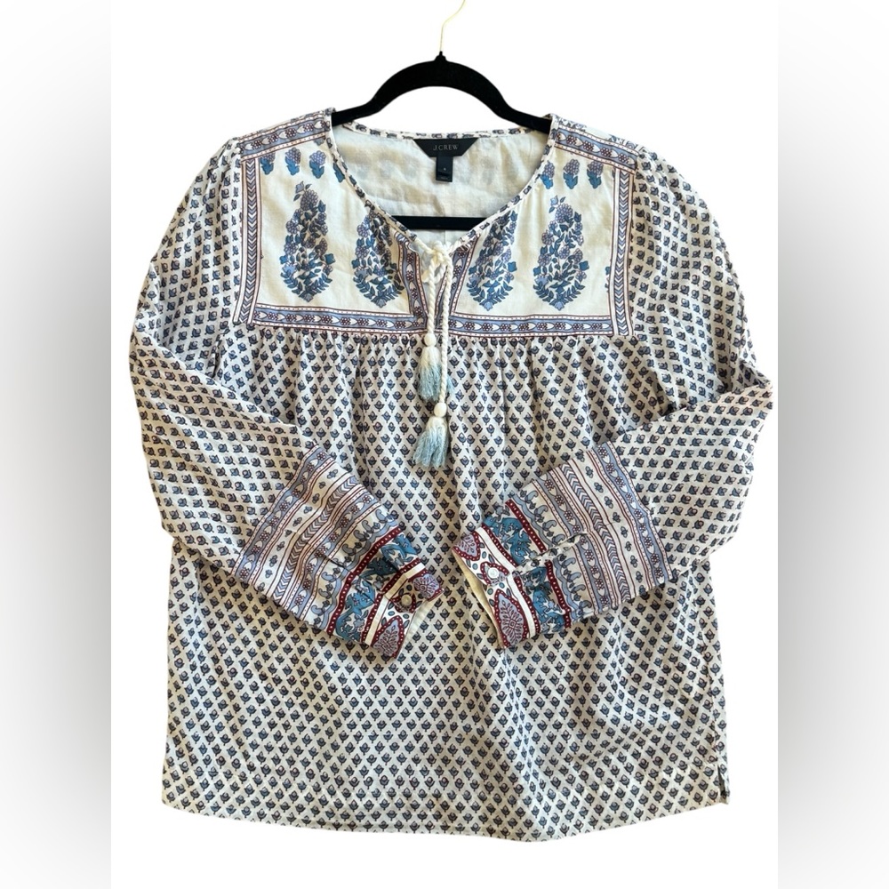 J. Crew Floral Paisley 100% Cotton Peasant Boho Top size 6